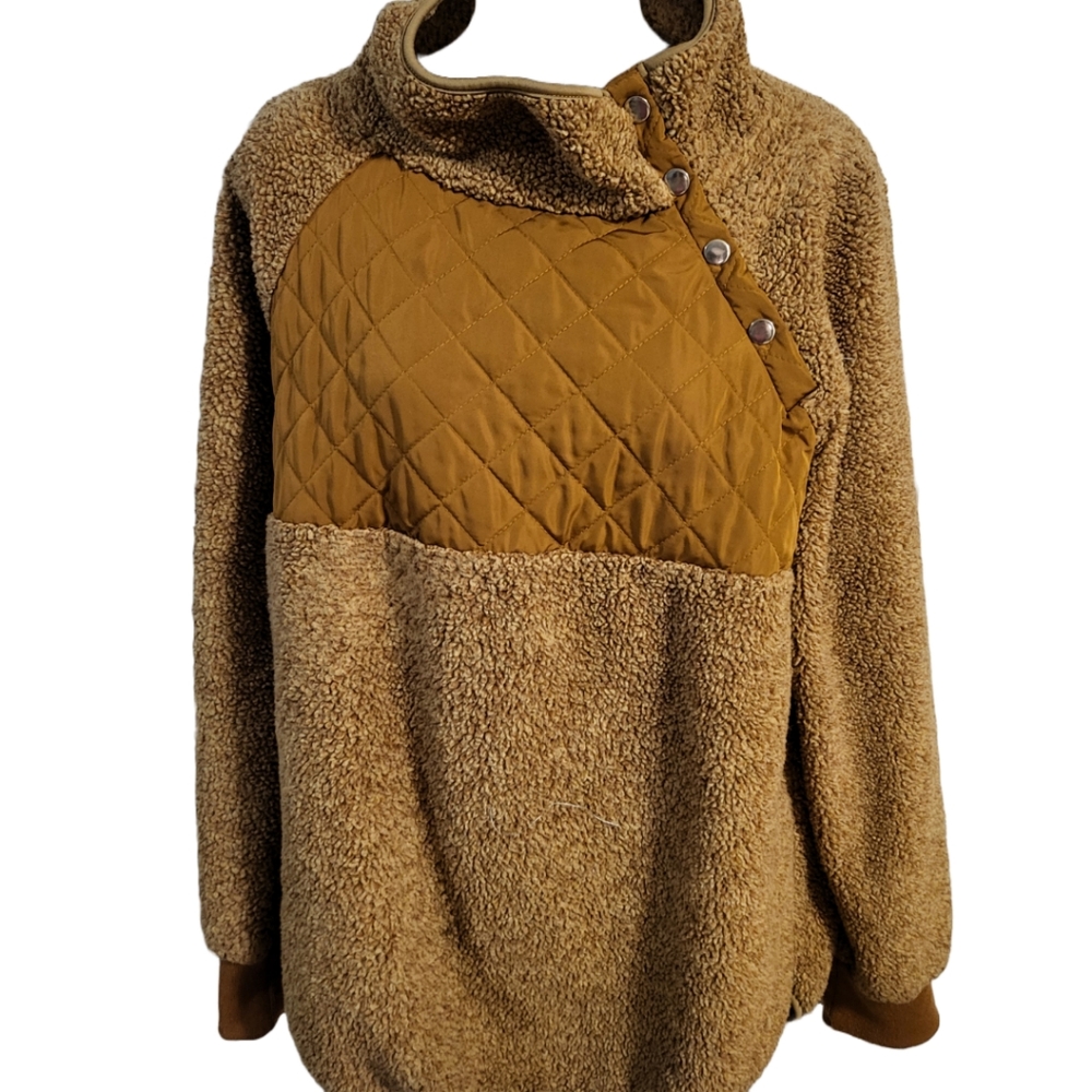 Famulily Asymmetrical Snap Neck Fleece Pullover XL